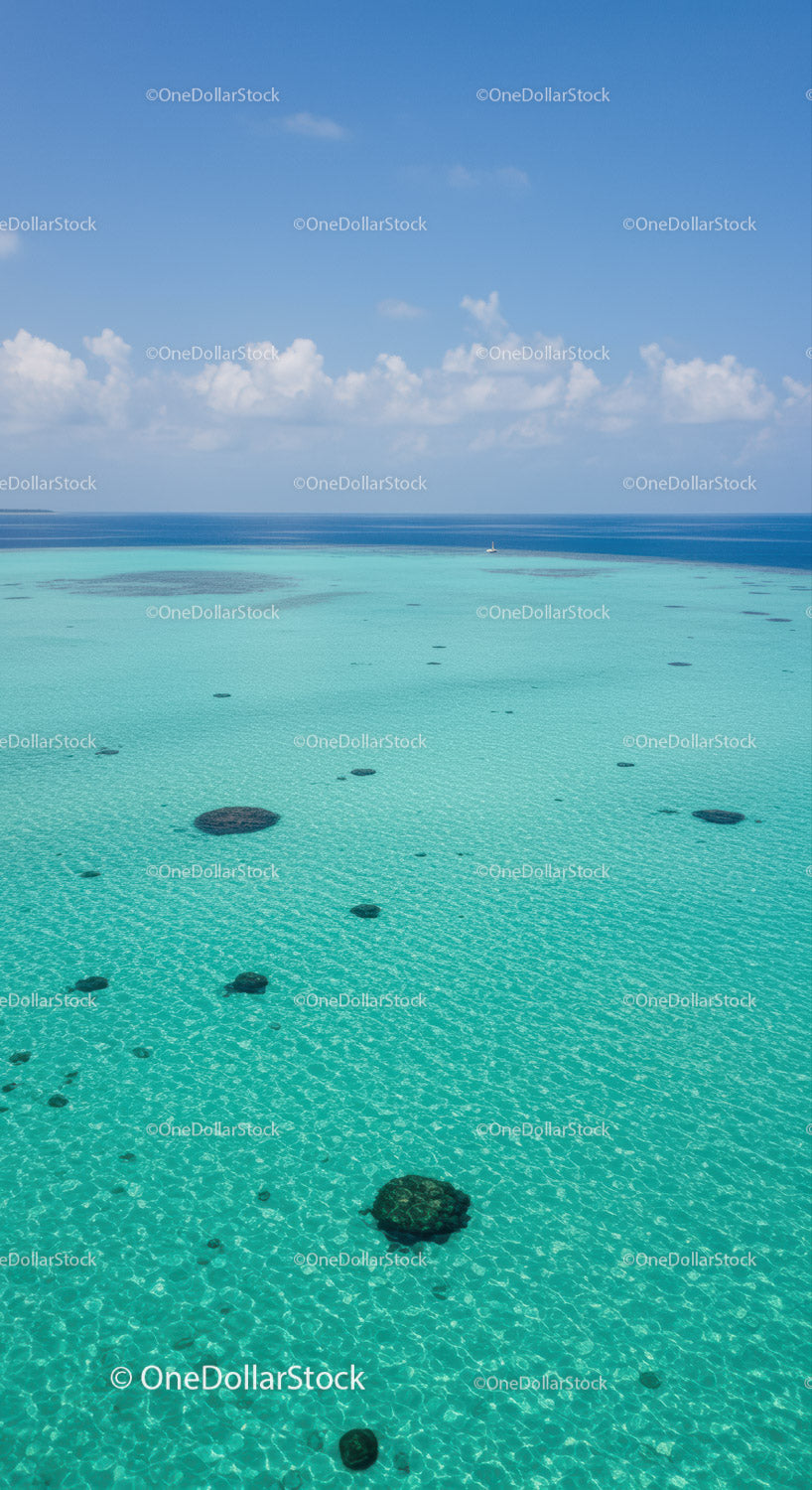 Tropical Ocean with Coral Reef and Bright Blue Sky