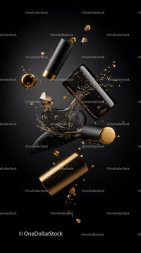 Elegant Black and Gold Perfume Bottles with Sparkling Accents