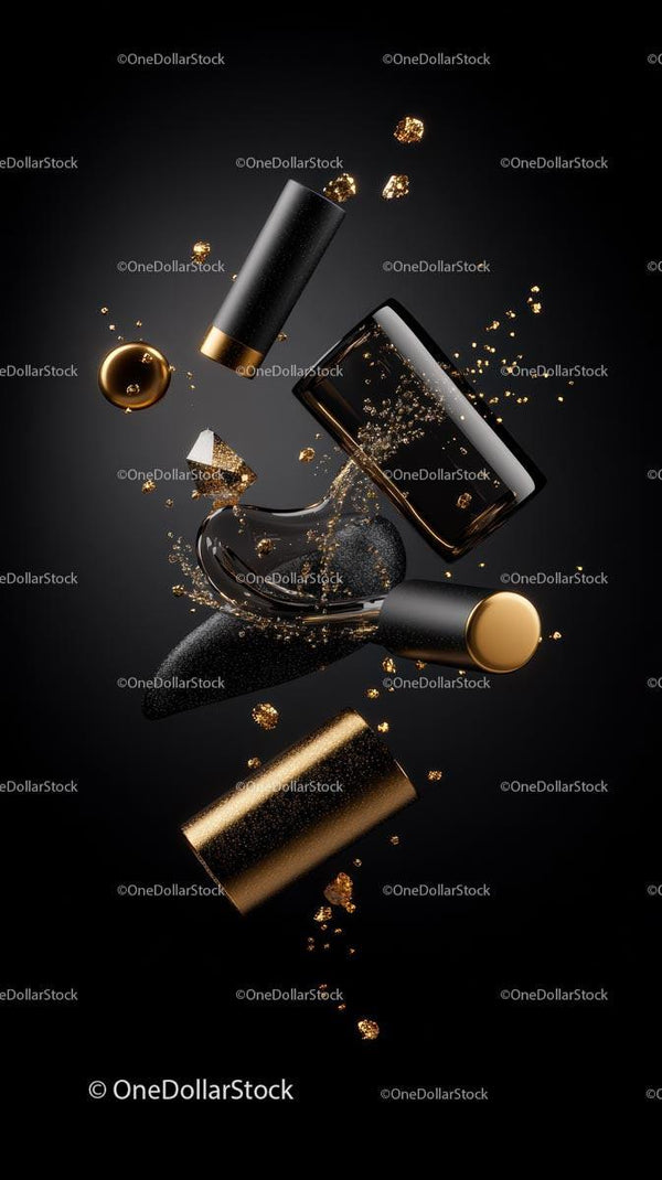Elegant Black and Gold Perfume Bottles with Sparkling Accents
