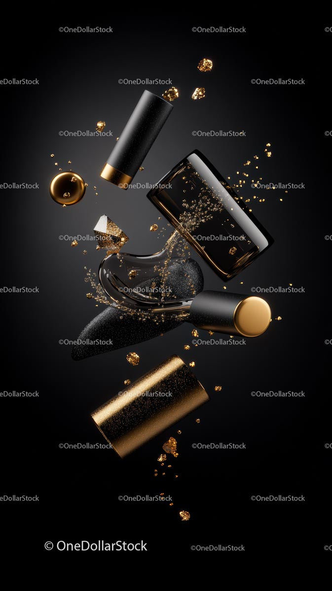 Elegant Black and Gold Perfume Bottles with Sparkling Accents