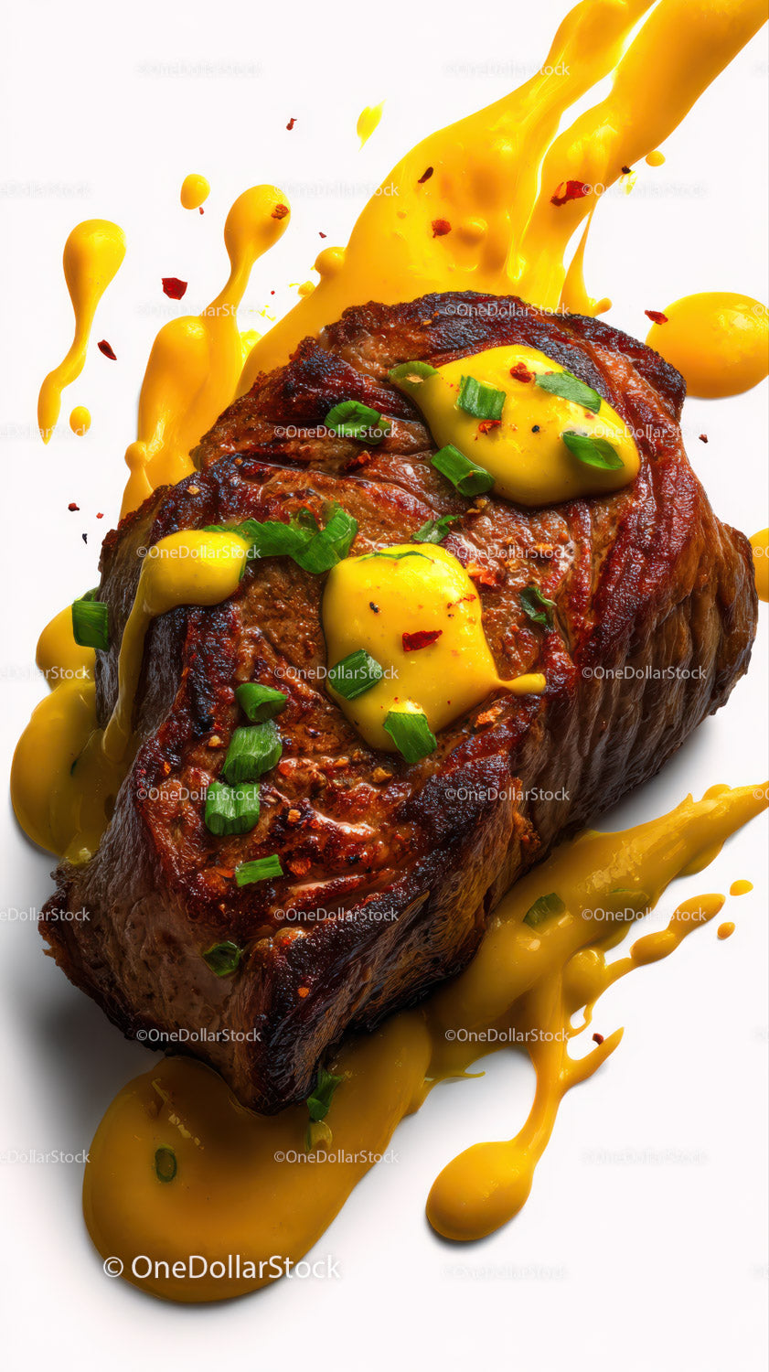 Juicy Steak with Melted Cheese and Fresh Green Garnish