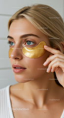 Young Woman Applying Gold Under-Eye Patches for Skincare Routine