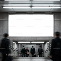 Commuters walking through subway station entrance