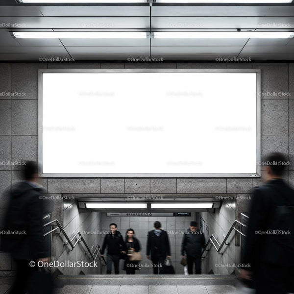 Commuters walking through subway station entrance JPG Mockup Image