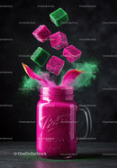 Vibrant Dragon Fruit Smoothie with Colorful Cubes Splash