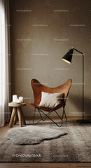 Cozy leather chair corner with soft lighting and decor
