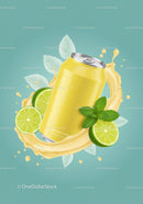 Refreshing Lemon Juice Can with Fresh Lime and Mint