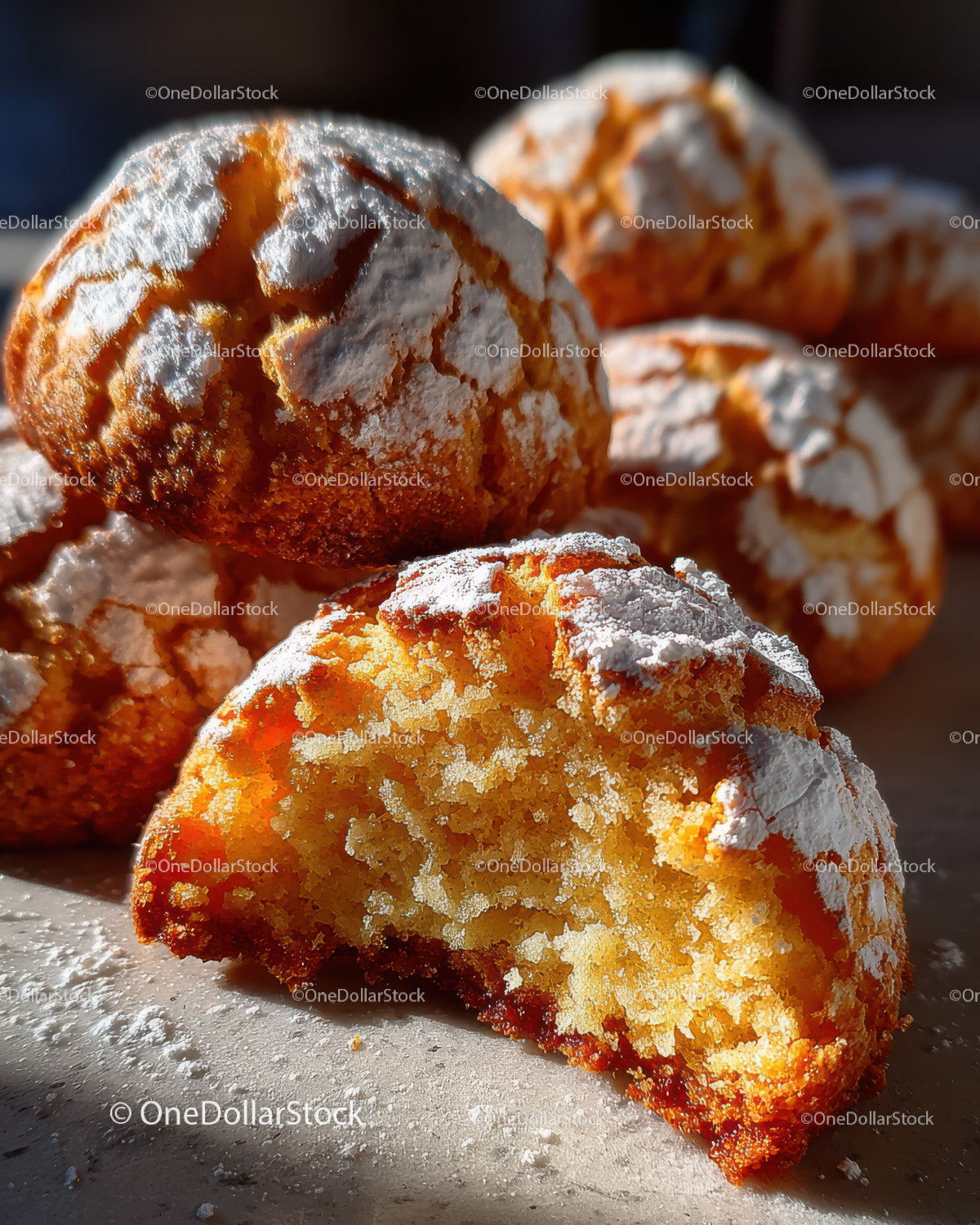 Golden Cream Puffs with Powdered Sugar and Almond Garnish for Dessert