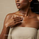 Elegant Woman with Glowing Champagne Skin in Beauty Portrait