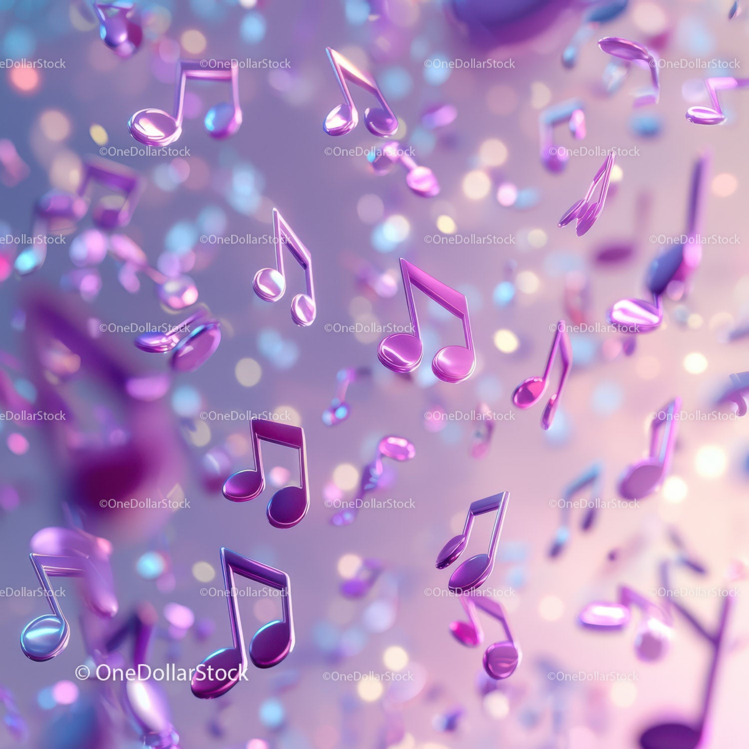 Colorful Floating Musical Notes in a Vibrant Digital Scene