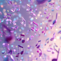 Colorful Floating Musical Notes in a Vibrant Digital Scene