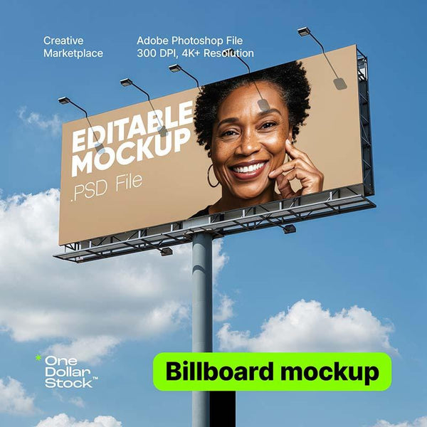 Mockup billboardu na tle niebieskiego nieba