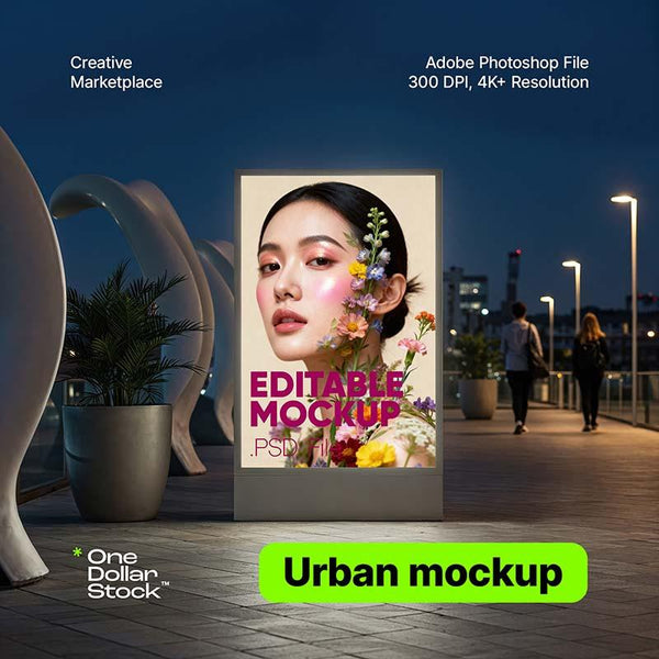 Miejska tablica reklamowa nocna mockup