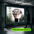 Underground illuminated advert Editable PSD Mockup preview