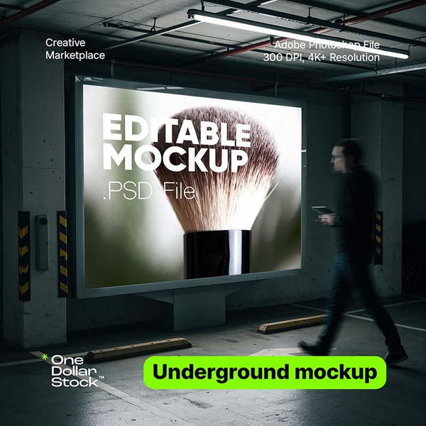 Podziemny mockup podświetlanej reklamy