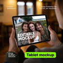 Man holding a tablet Editable PSD Mockup preview