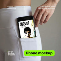 Phone in white pants pocket Editable PSD Mockup preview