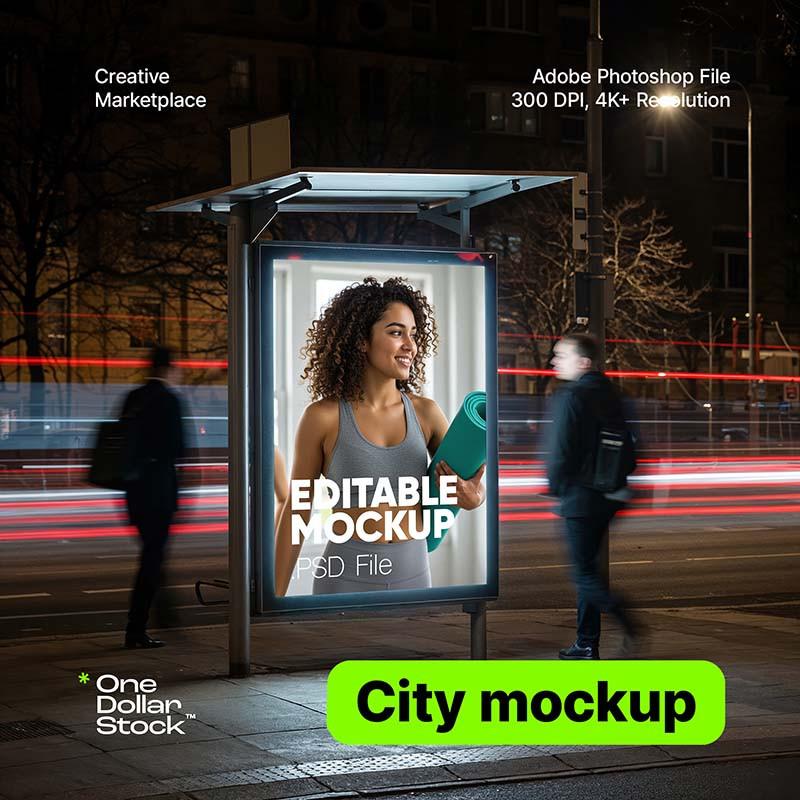 City at night advert Editable PSD Mockup preview
