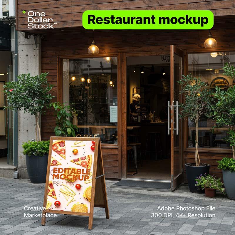 Sidewalk sign Editable PSD Mockup preview