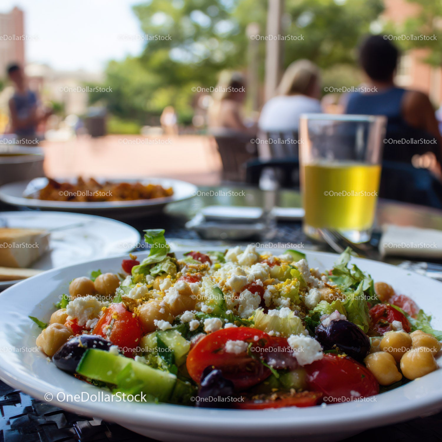 Healthy Garden Salad with Cherry Tomatoes and Chickpeas in Outdoor Setting