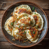 Delicious Homemade Pierogi with Fried Onions and Herbs