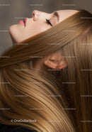 Profile of Woman with Long Shiny Brown Hair