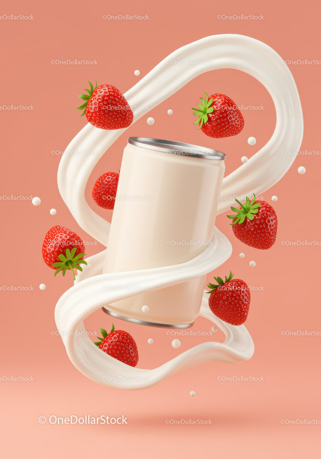 Strawberry and Cream Floating Around Beverage Can