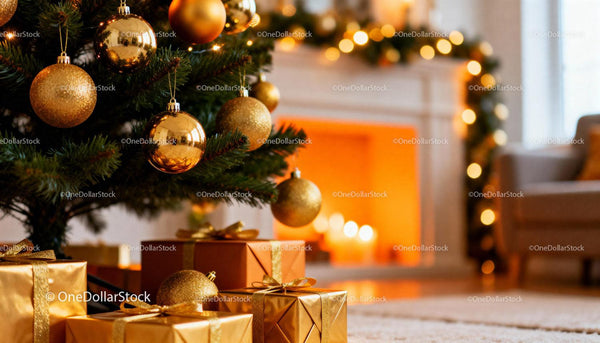 Cozy Christmas scene with decorated tree and gifts