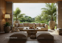 Cozy Modern Living Room with Natural Greenery View