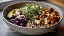 Healthy Vegetable Salad Bowl with Quinoa Chickpeas and Microgreens