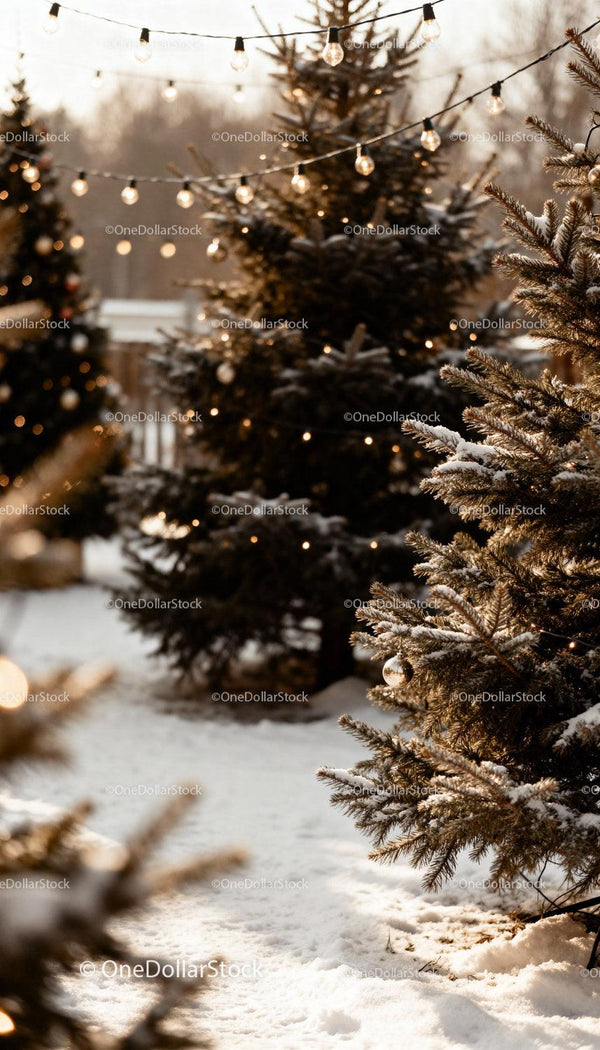 Outdoor Christmas Trees with Warm Festive Lights