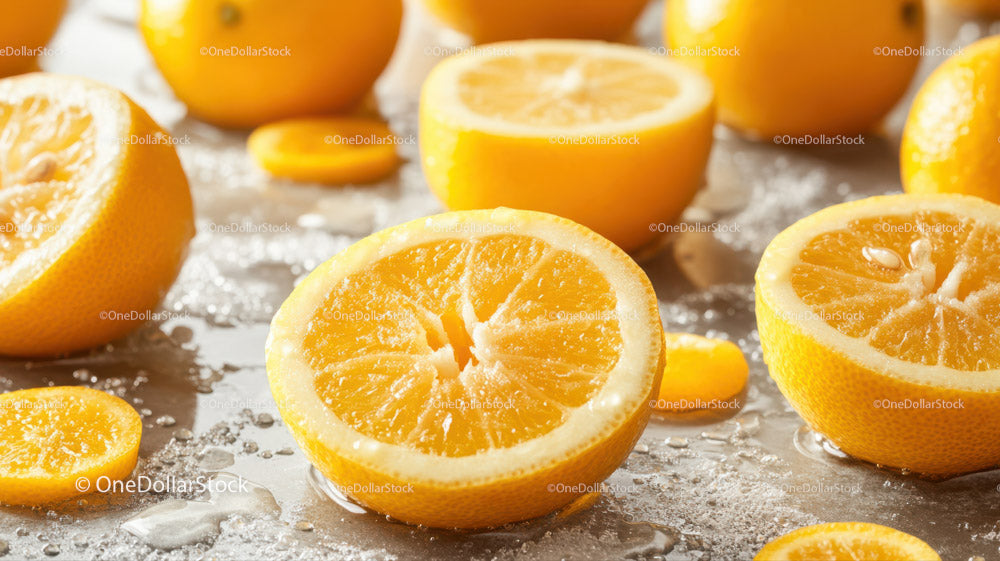 Fresh Lemon Halves and Slices for Refreshing Citrus Still Life