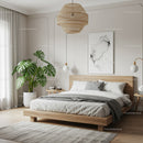 Modern Bedroom with Wooden Bed Frame and Monstera Plant