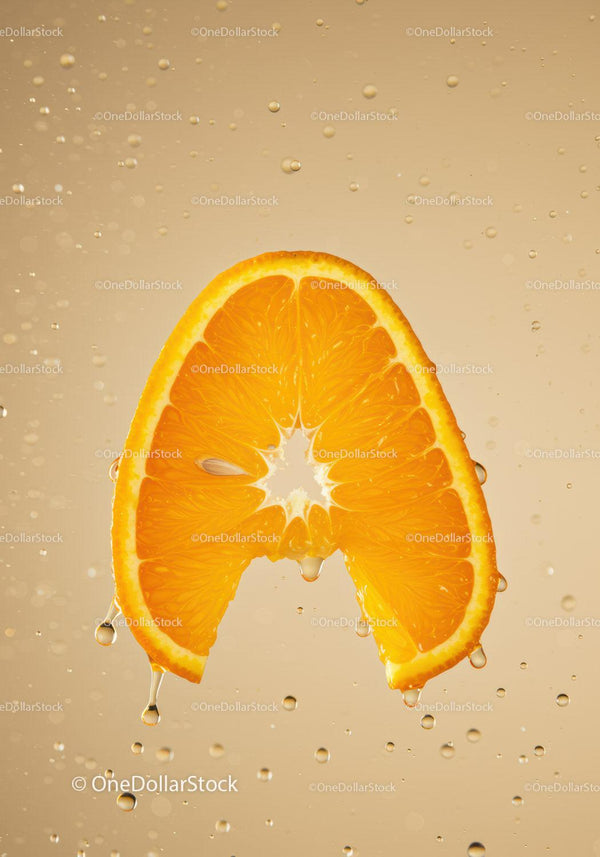 Fresh Orange Slice Dripping with Juicy Drops