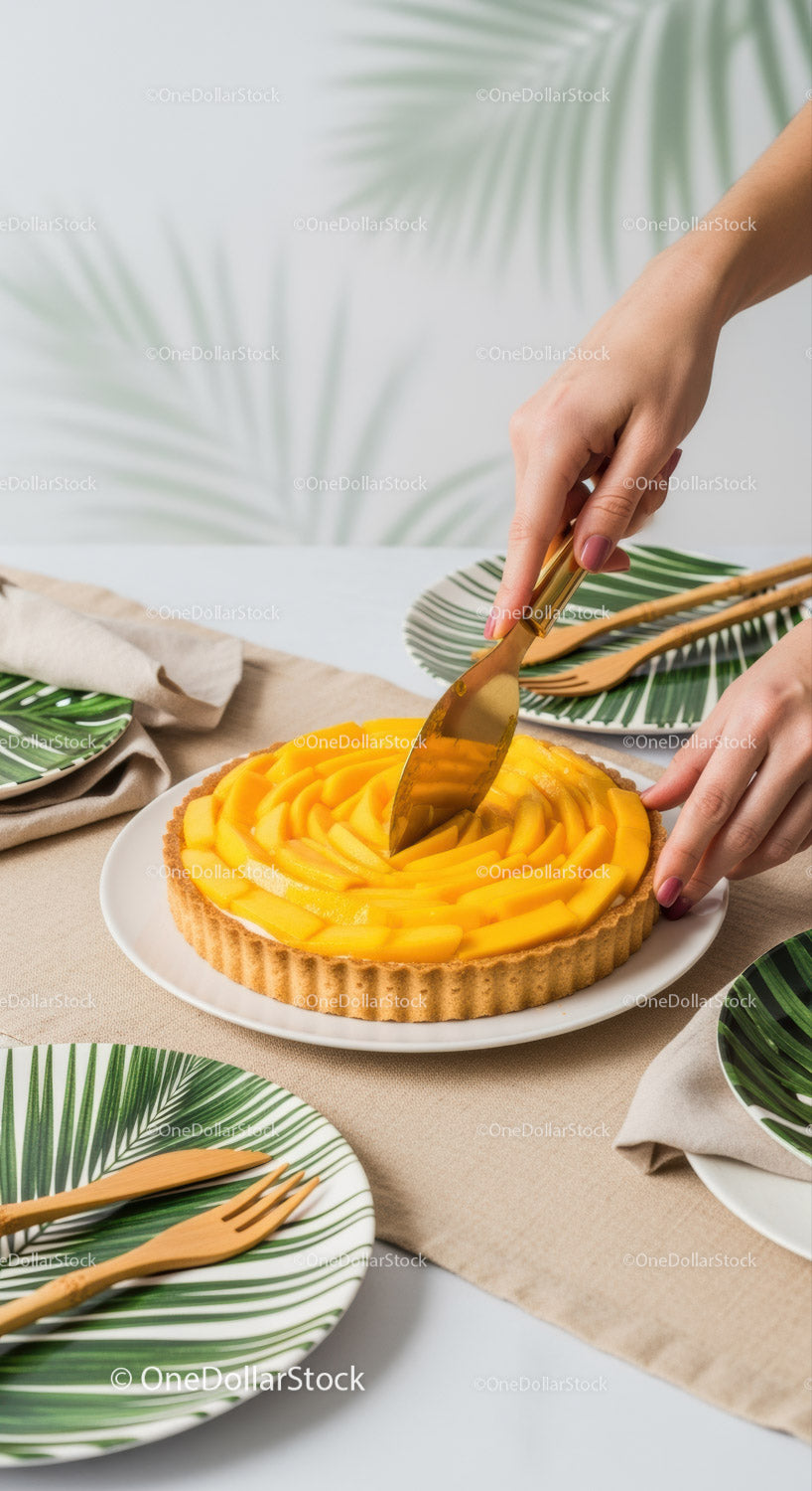 Tarta brzoskwiniowa ze świeżymi plasterkami owoców Elegancki letni deser