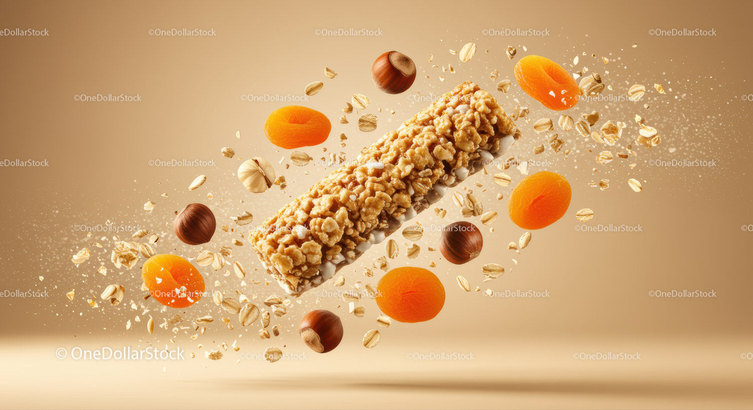 Granola Bar with Nuts and Dried Apricots in Motion