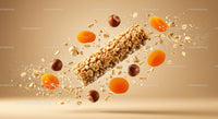 Granola Bar with Nuts and Dried Apricots in Motion