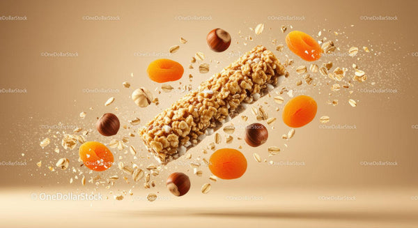 Granola Bar with Nuts and Dried Apricots in Motion