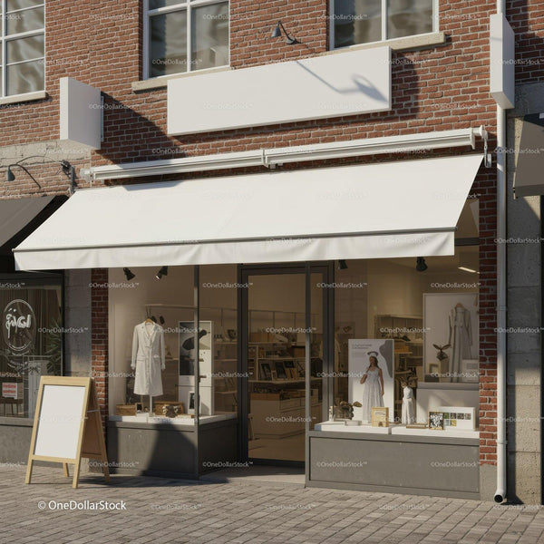 Minimalist boutique storefront with elegant window display JPG Mockup Image