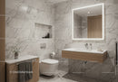Elegant Modern Bathroom with Marble Walls and Floating Wood Vanity