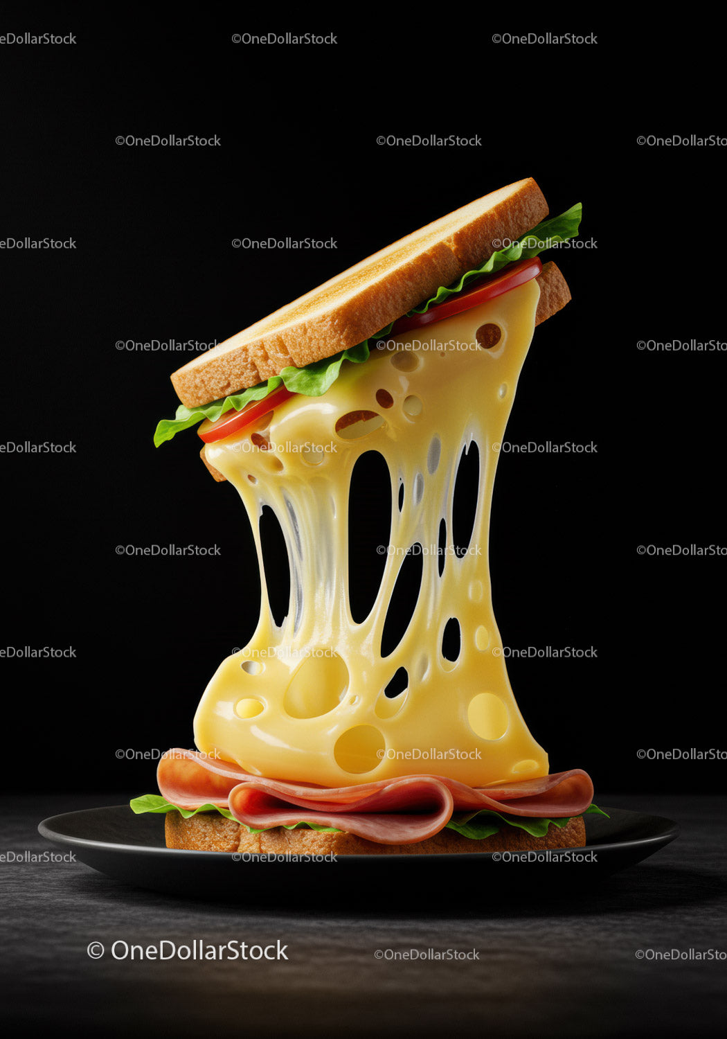Classic sandwich with stretchy melted cheese and ham