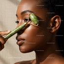 Close-up of Woman Using Jade Roller for Facial Skincare
