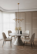 Modern Minimalist Dining Room with Elegant Marble Table and Chic Lighting