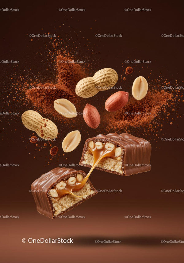 Chocolate Caramel Bar with Peanuts and Cocoa Powders
