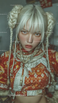 Edgy Young Woman with Braided Hair in Vibrant Street Style