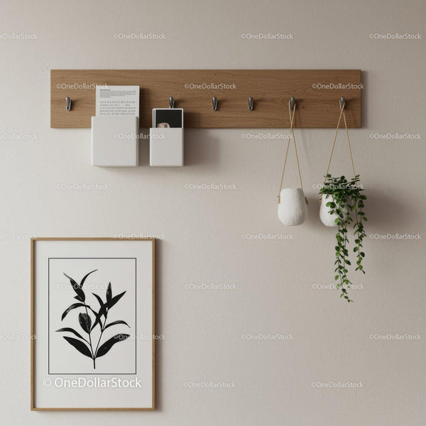 Modern Interior Wall Decor with Wooden Hooks and Hanging Plants