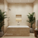 Luxury Beige Tile Modern Bathroom with Greenery and Spa Bathtub