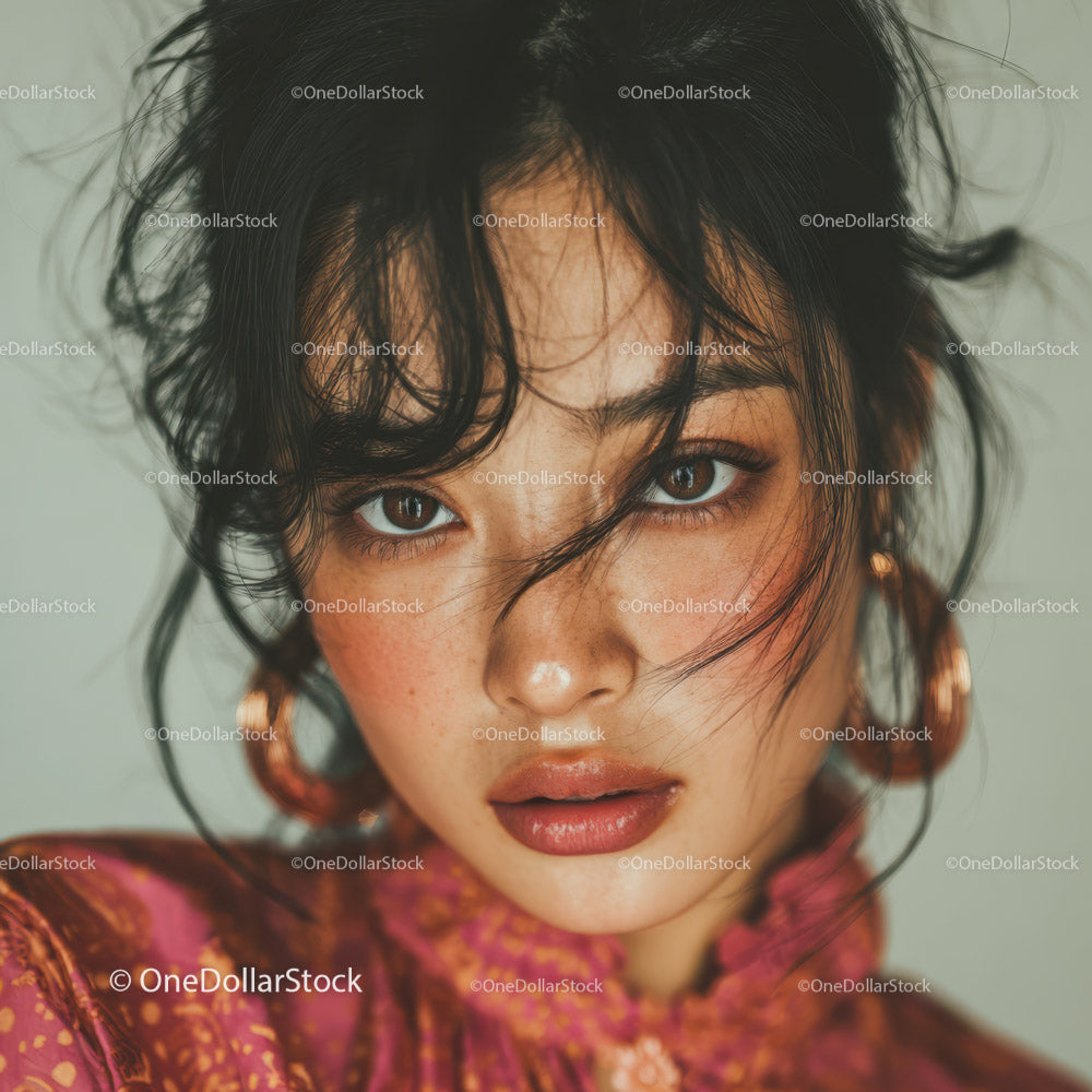 Young Woman with Messy Black Hair and Expressive Eyes