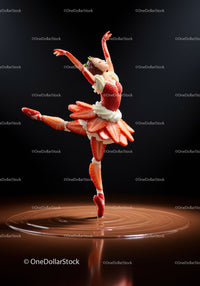 Creative strawberry ballerina dancing on chocolate surface