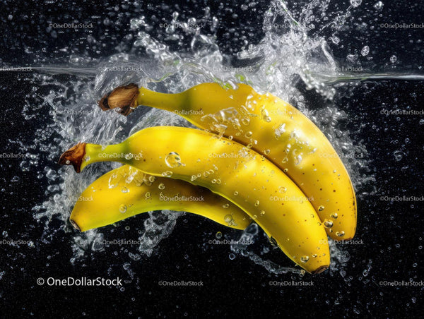 Fresh Yellow Bananas Splashing into Water with Fruit-Vibrant Impact